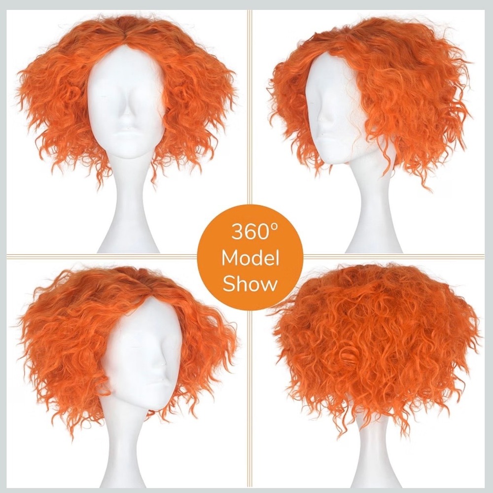 Miss U Hair Short Curly Orange Wig NEW Cosplay Costume Mad Hatter